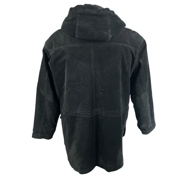 Adventure Bound Leather Jacket Men S Black Suede Hooded Toggle Plaid Lined Coat - Picture 6 of 11